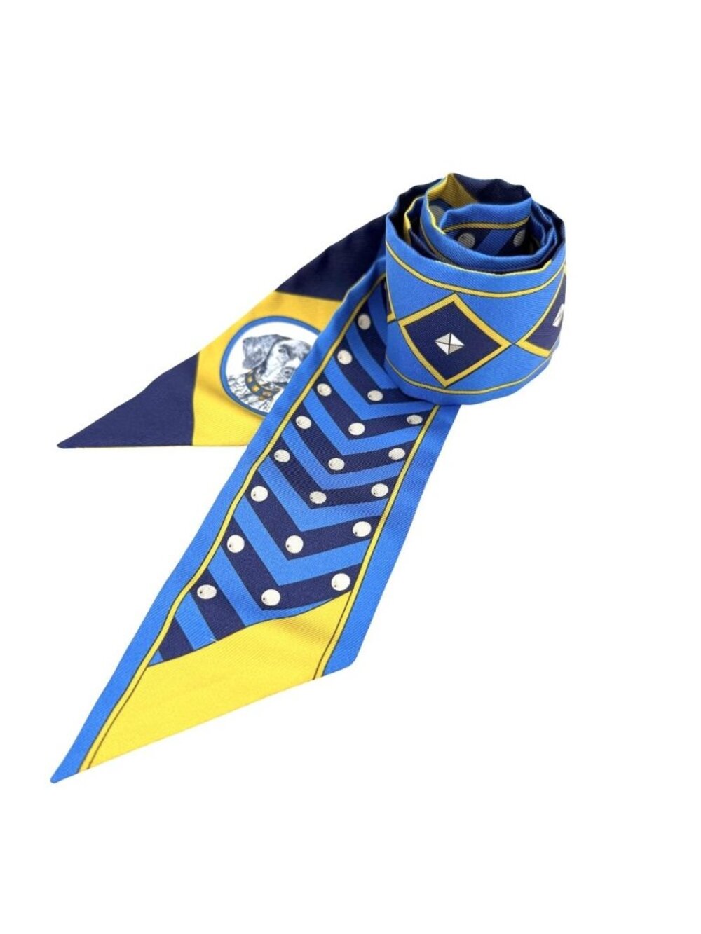 Hermes Scarf Twilly Colliers Et Chiens Cyan Silk Blue Yellow